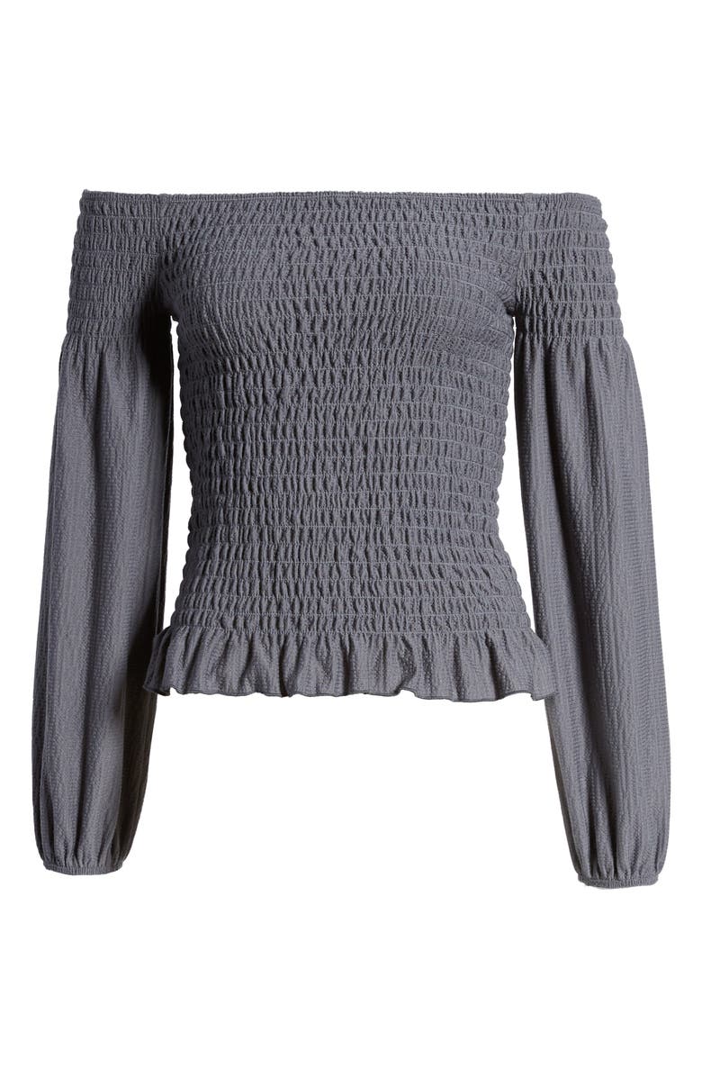 Kirious Rib Smocked Off the Shoulder Top, Alternate, color,