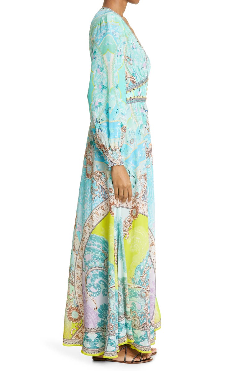 Camilla Turn Back Time Embellished Long Sleeve Silk Maxi Dress, Alternate, color, 