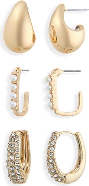NORDSTROM RACK Set of 3 Teardrop Hoop Earrings