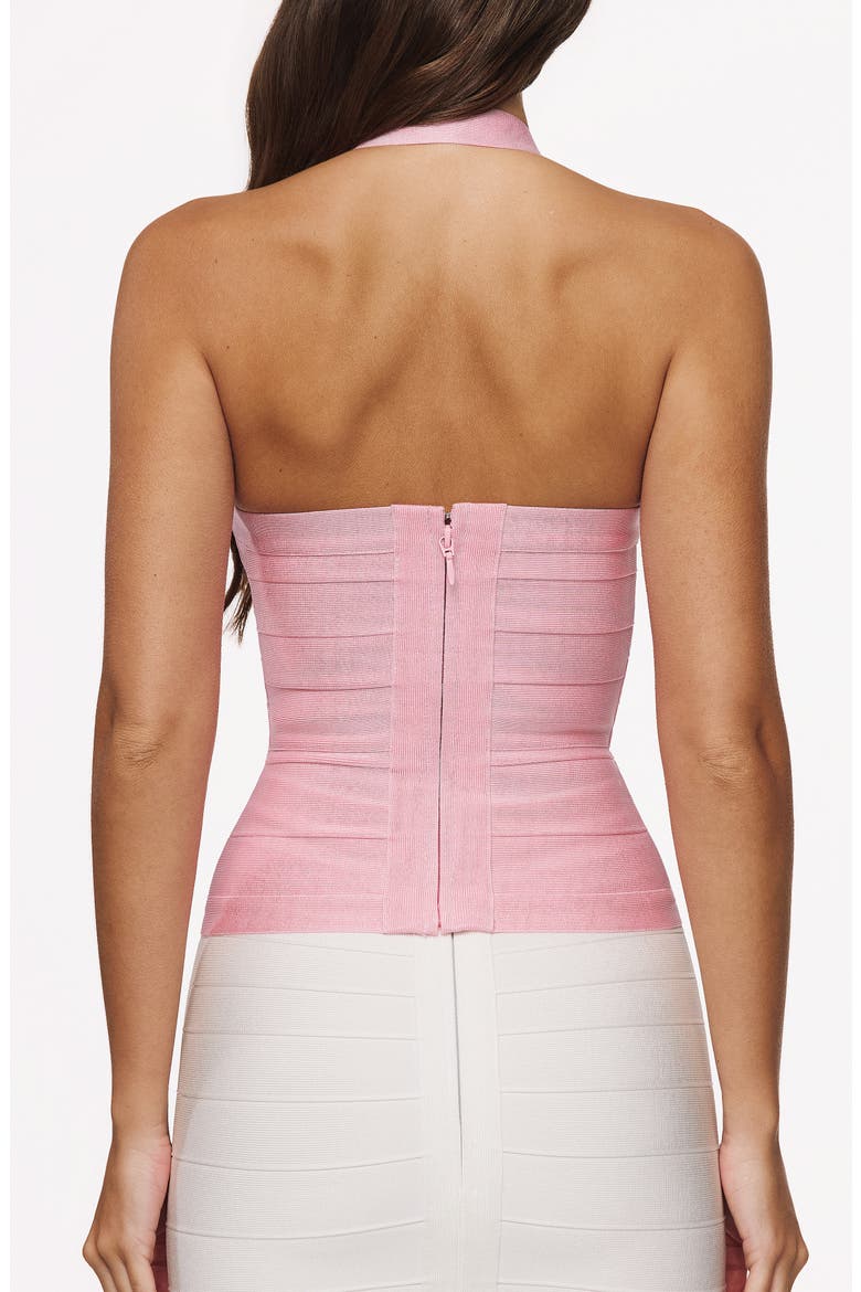 The Contour Plunge Halter Bandage Top, Alternate, color, PINK