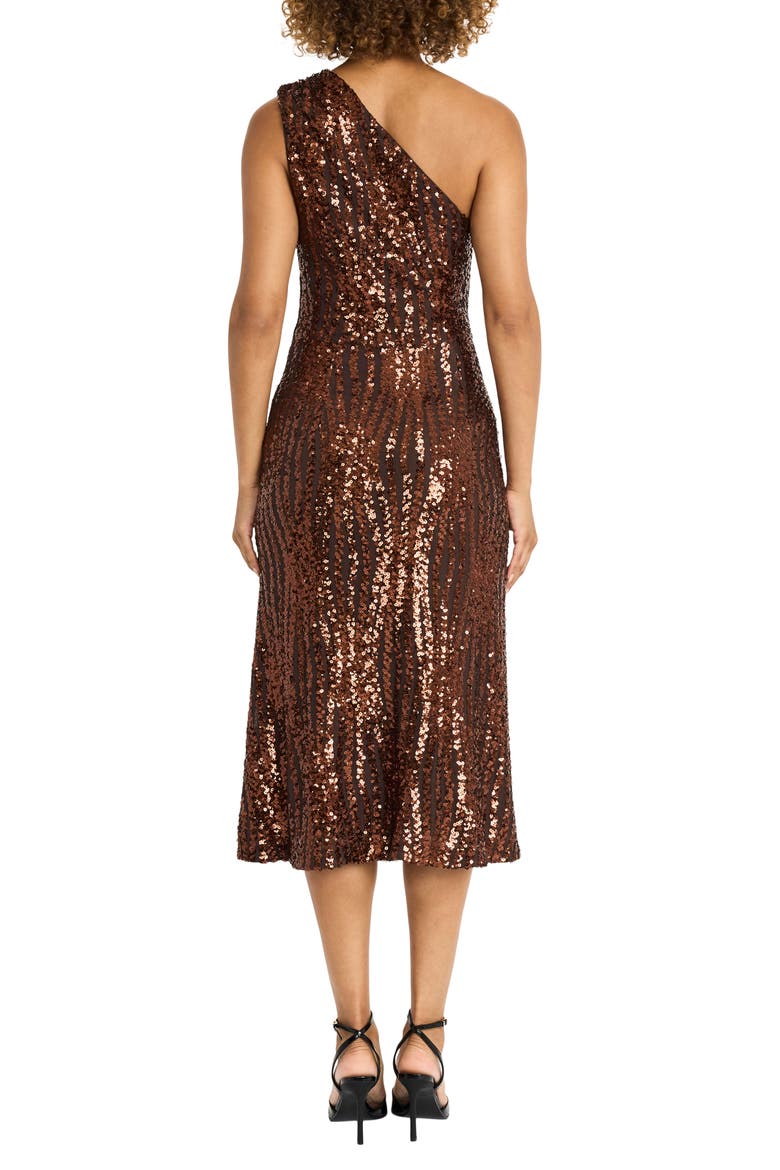 Sequin One-Shoulder Midi Cocktail Dress, Alternate, color, BROWN