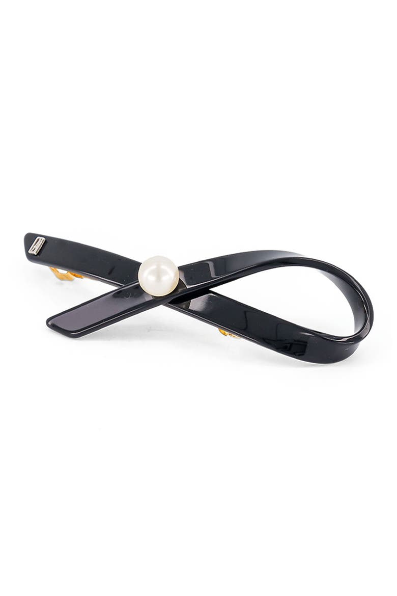 Lutece acetate and pearl barette, Main, color, Black
