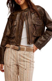 Free People Adrienne Leather Bomber Jacket