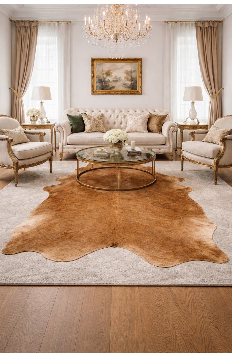 Rhacam Eco Hides Lauren Browns Cowhide Rug 7'7" × 6'10", Alternate, color, Warm Browns