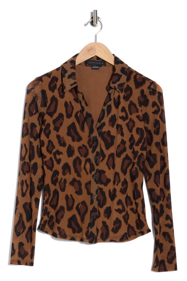 Long Sleeve Mesh Button-Up Shirt, Alternate, color, BRONZED FELINE BROWN