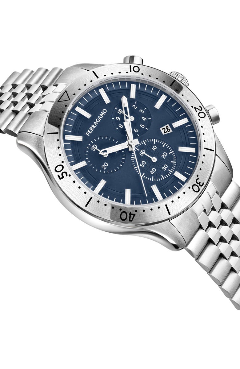 FERRAGAMO Master Bracelet Strap Chronograph Watch, 43mm, Alternate, color, Stainless Steel