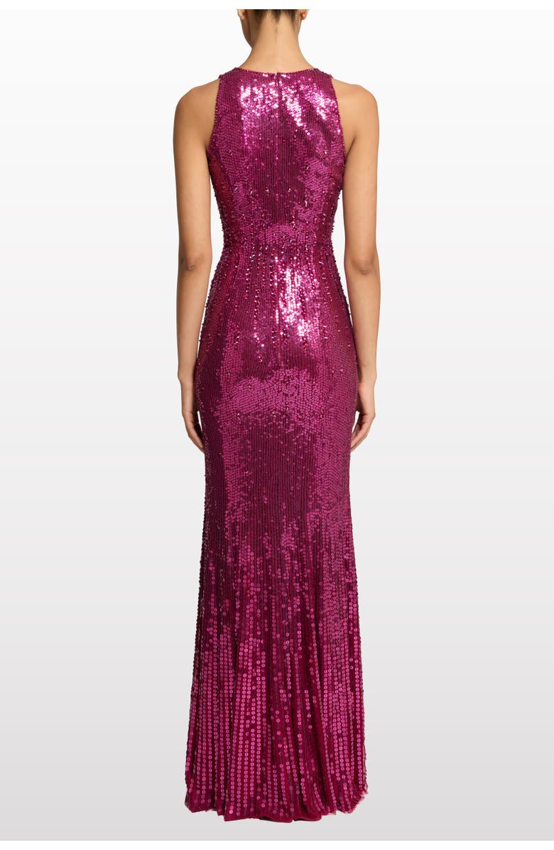 Jenny Packham Black Flower Sequined V-Neck Maxi Dress, Alternate, color, Merlot