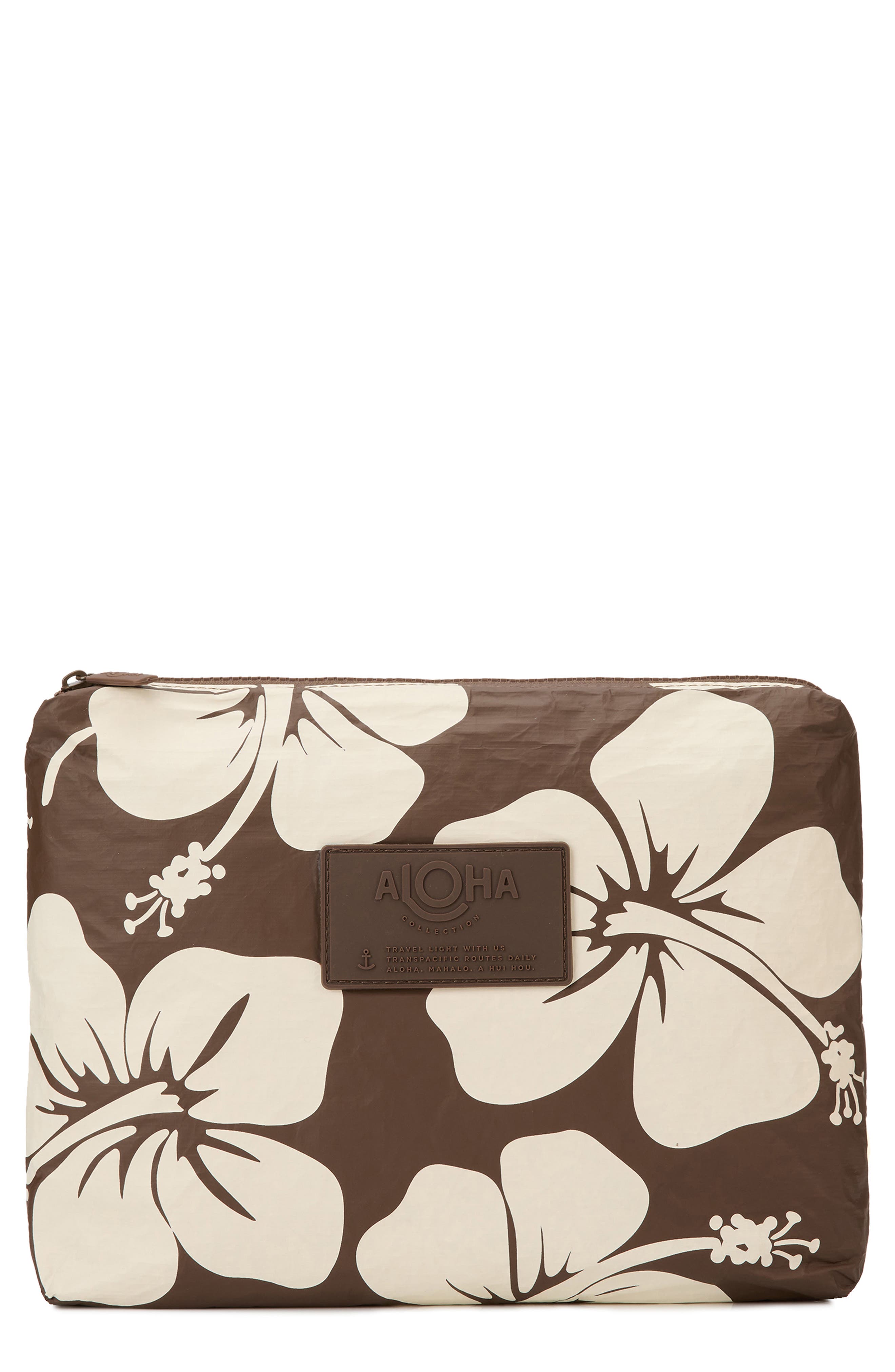 Aloha Collection Mid Hana Hou Water Resistant Zip Pouch, Main, color, Sandstone/ Coconut