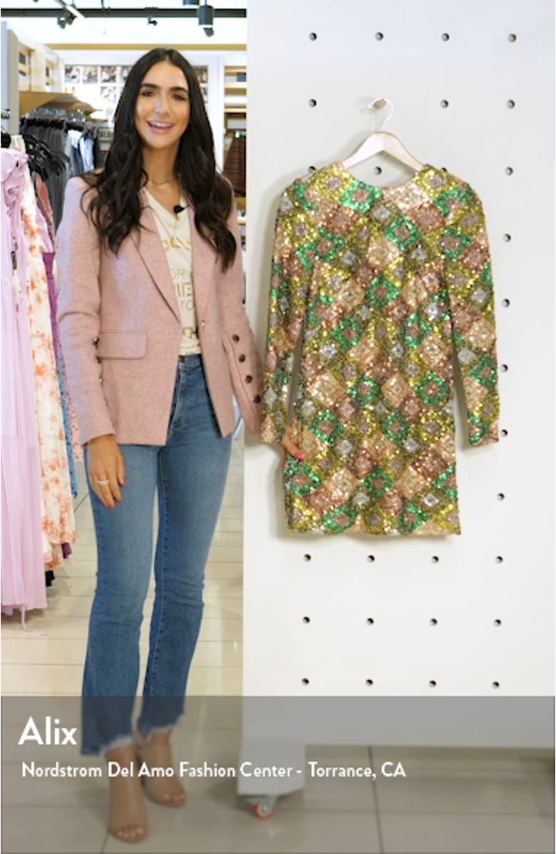 Kensie Patchwork Sequin Long Sleeve Minidress, sales video thumbnail