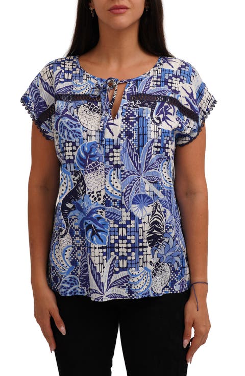 Tie Keyhole Cap Sleeve Top (Plus)