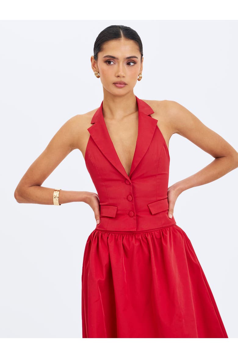 Ursella Halter Single-Breasted Lapel Top, Alternate, color, Crimson