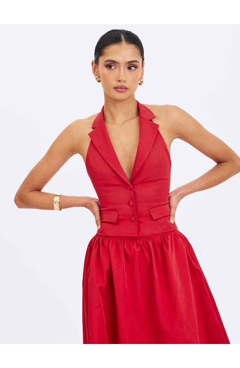 Miss Circle Ursella Halter Single-Breasted Lapel Top, Alternate, color, Crimson