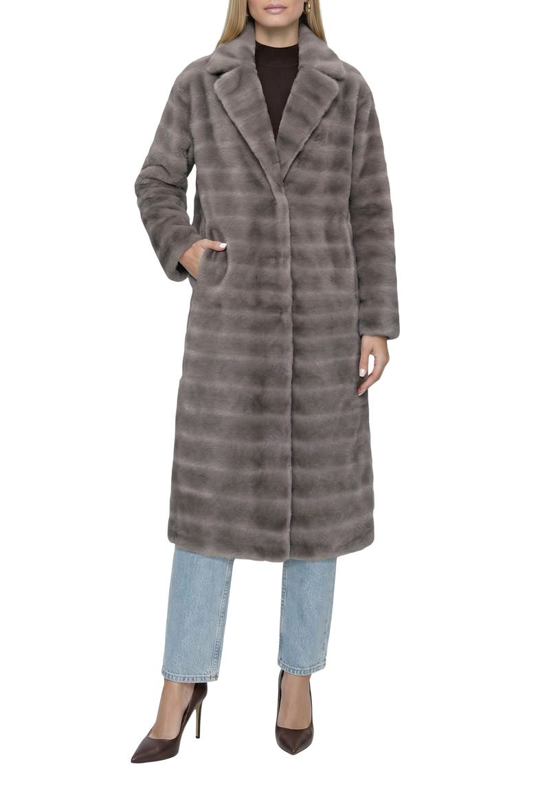 Fur-Free Mink (Faux Fur) Horizontal Coat, Notch Collar, Main, color, GRAY