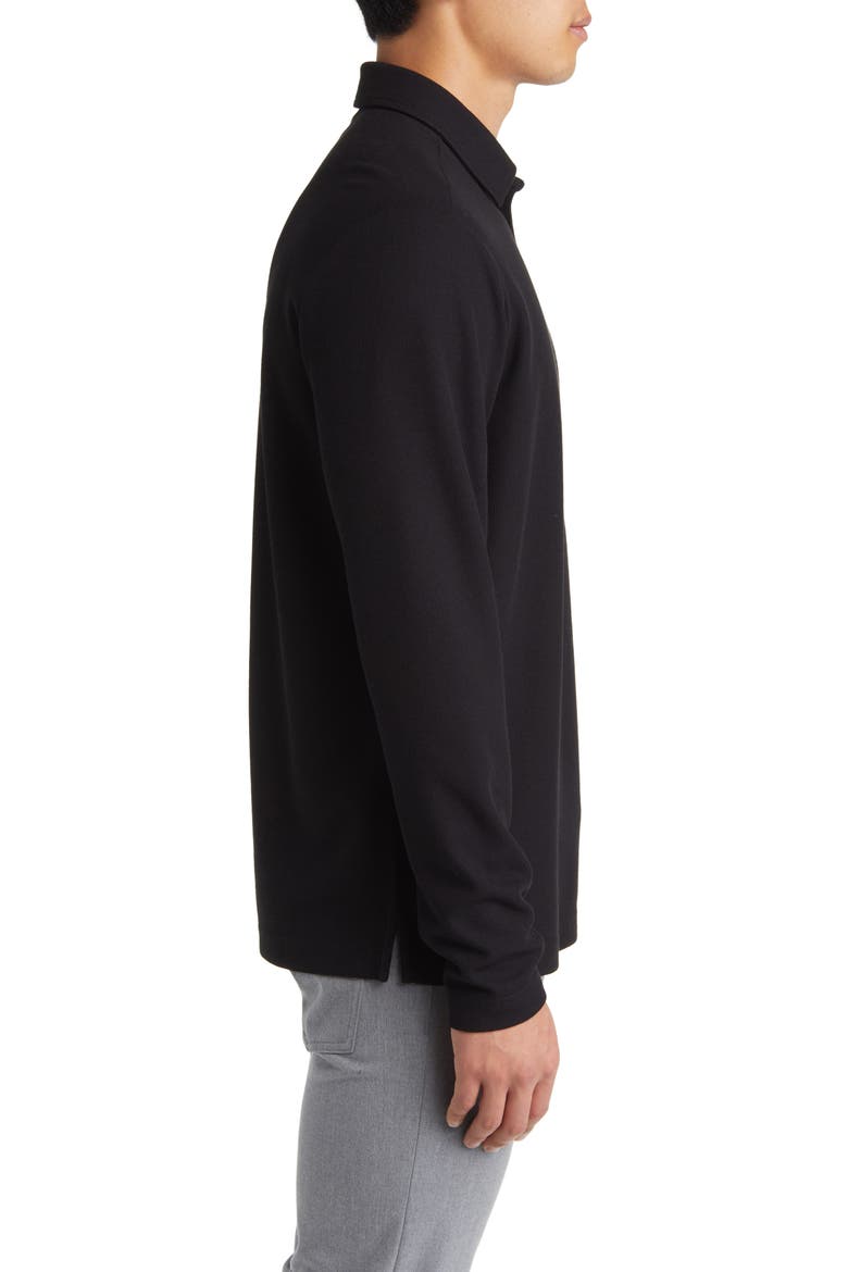Texture Knit Long Sleeve Polo, Alternate, color, BLACK