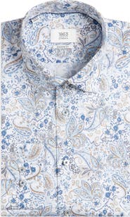 1863 by Eterna Modern Fit Floral Paisley Non-Iron Cotton & Linen Dress Shirt