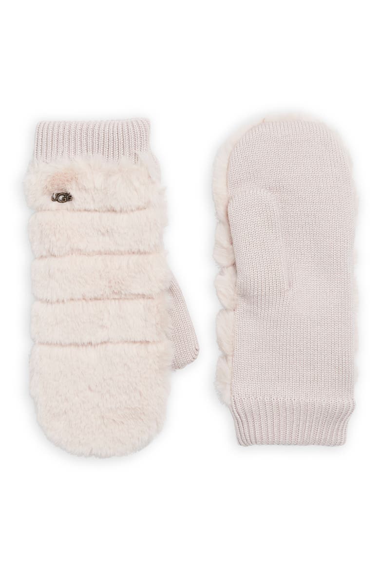 UGG Quilted Faux Fur Mittens, Main, color, PINK CRYSTAL