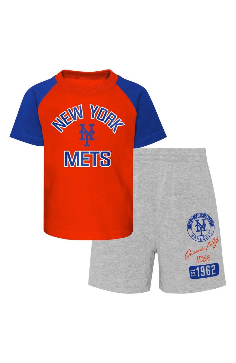 Outerstuff Infant Orange/Heather Gray New York Mets Ground Out Baller Raglan T-Shirt and Shorts Set, Main, color, 