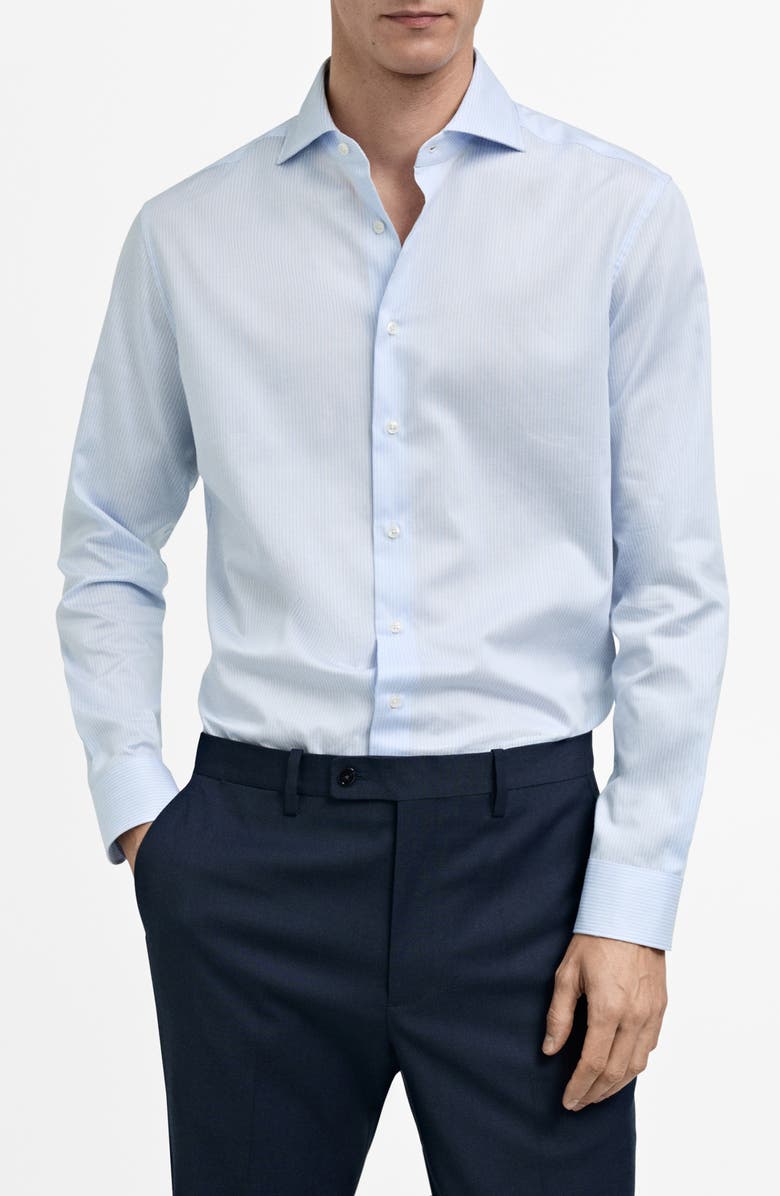 MANGO Slim Fit Stripe Cotton Button-Up Shirt, Main, color, 
