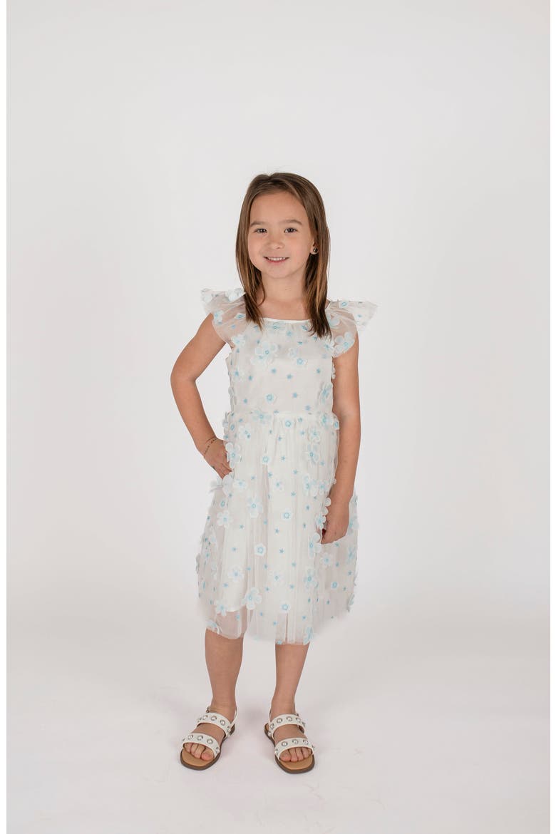 KIds' Flutter Collar Party Dress, Alternate, color, WHITE/ BLUE