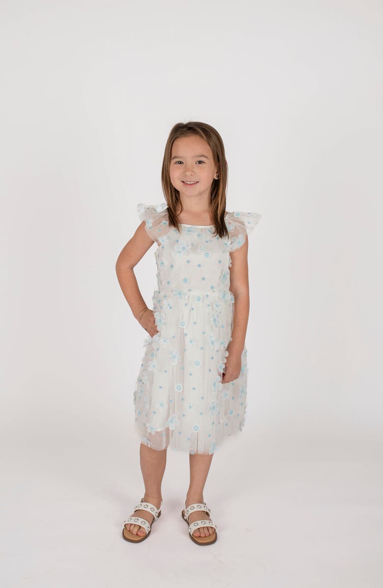 Popatu KIds' Flutter Collar Party Dress, Alternate, color, White/ Blue