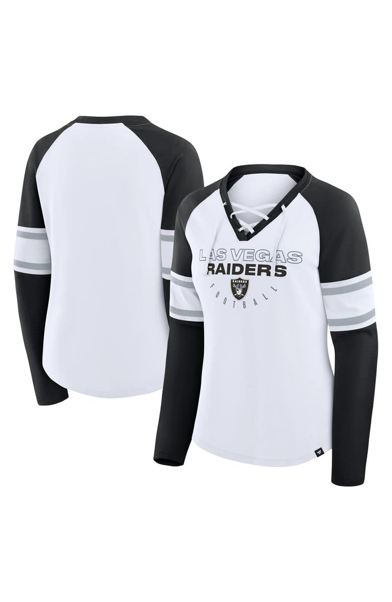 FANATICS Women's Fanatics White/Black Las Vegas Raiders Redzone Blitz Package Raglan Lace-Up V-Neck Long Sleeve T-Shirt, Main, color, White