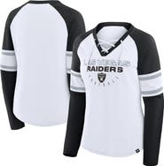 FANATICS Women's Fanatics White/Black Las Vegas Raiders Redzone Blitz Package Raglan Lace-Up V-Neck Long Sleeve T-Shirt