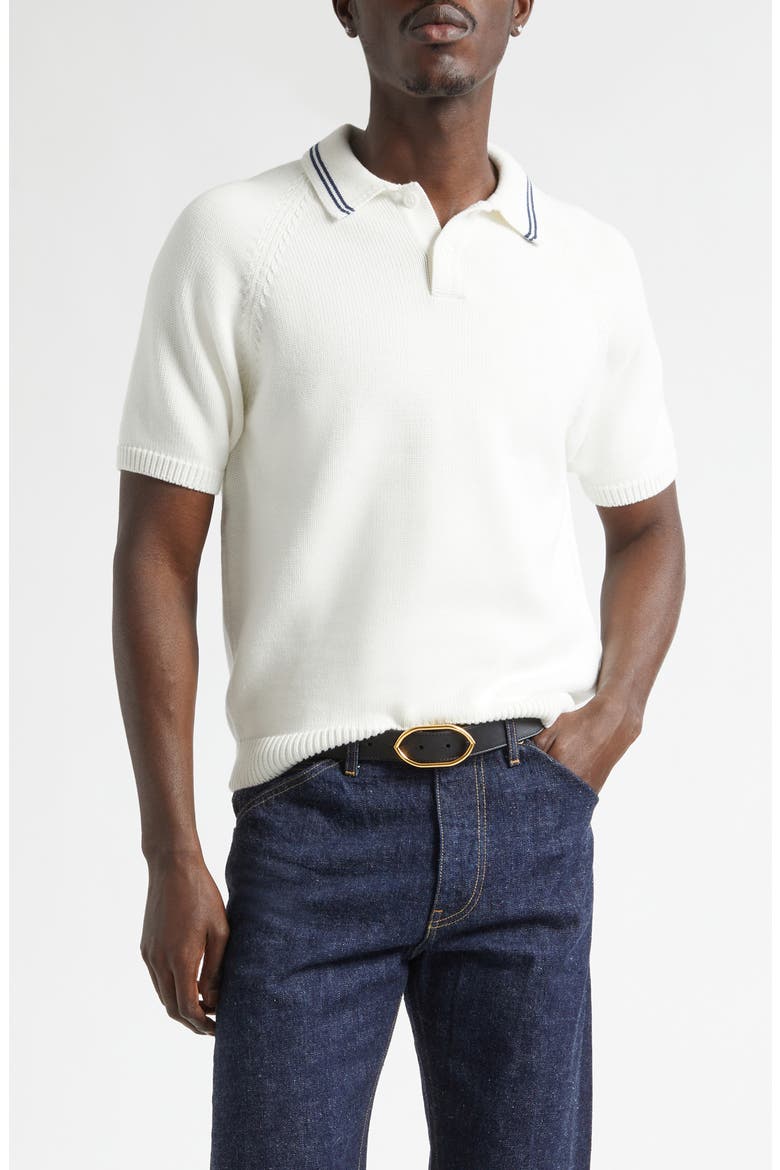 Cotton Polo Sweater, Main, color, WHITE/ NAVY