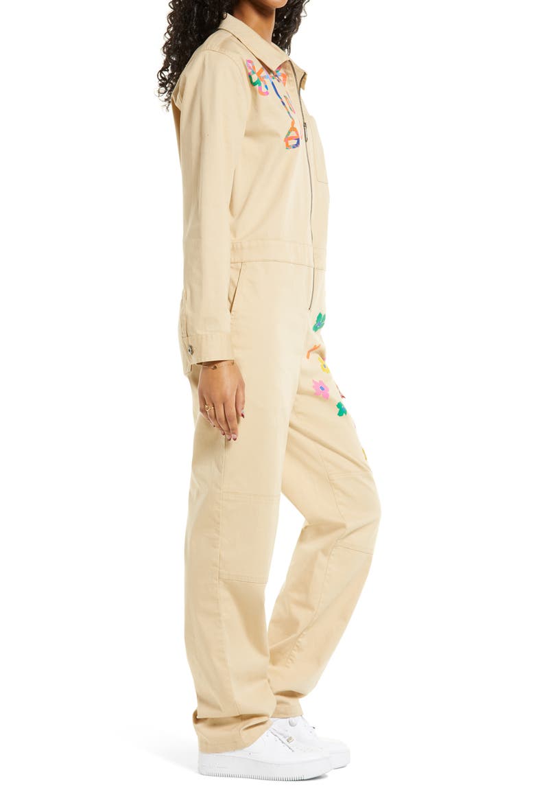 Cristina Martinez Long Sleeve Stretch Cotton Jumpsuit, Alternate, color, BEIGE FLOWER POP- NO RAIN