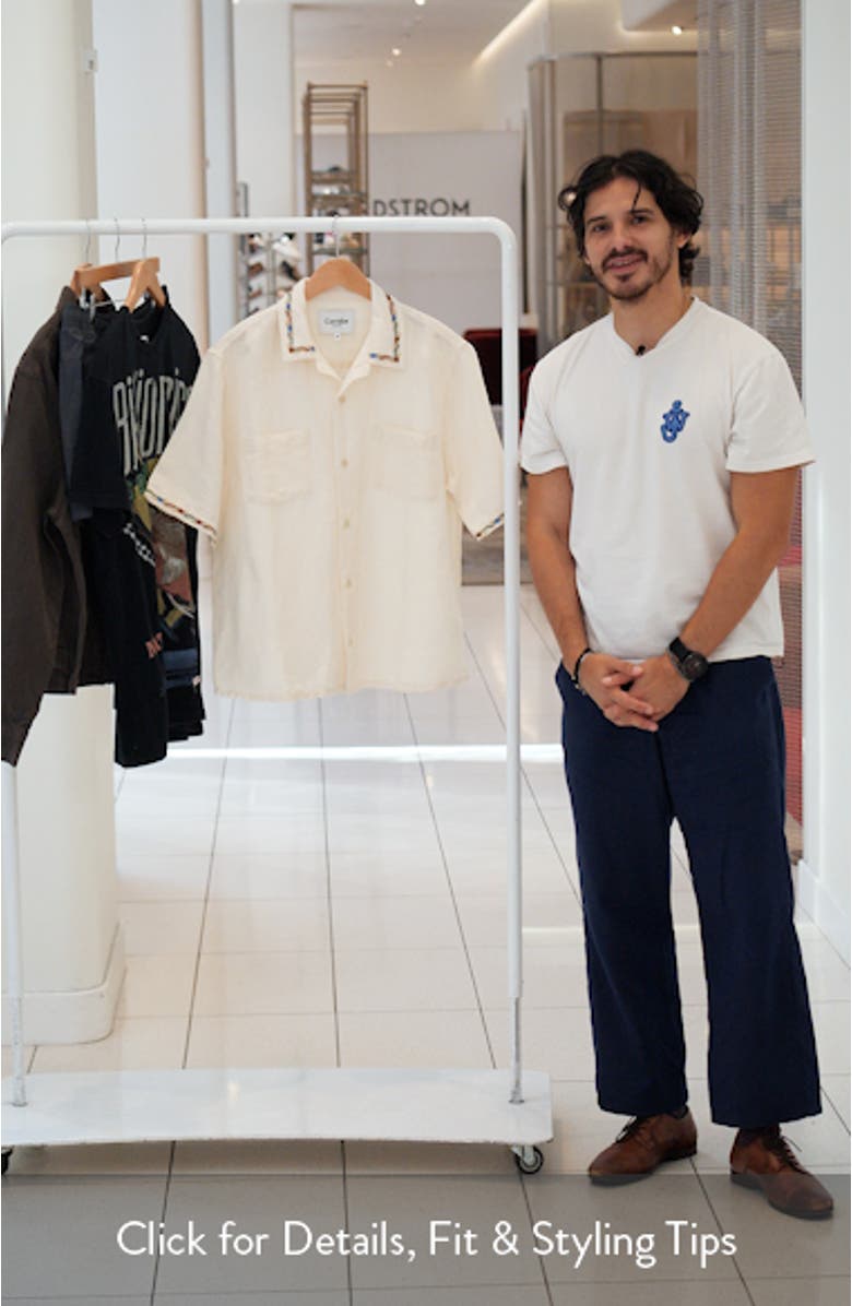 Rose Chain Embroidered Linen & Cotton Camp Shirt, sales video thumbnail