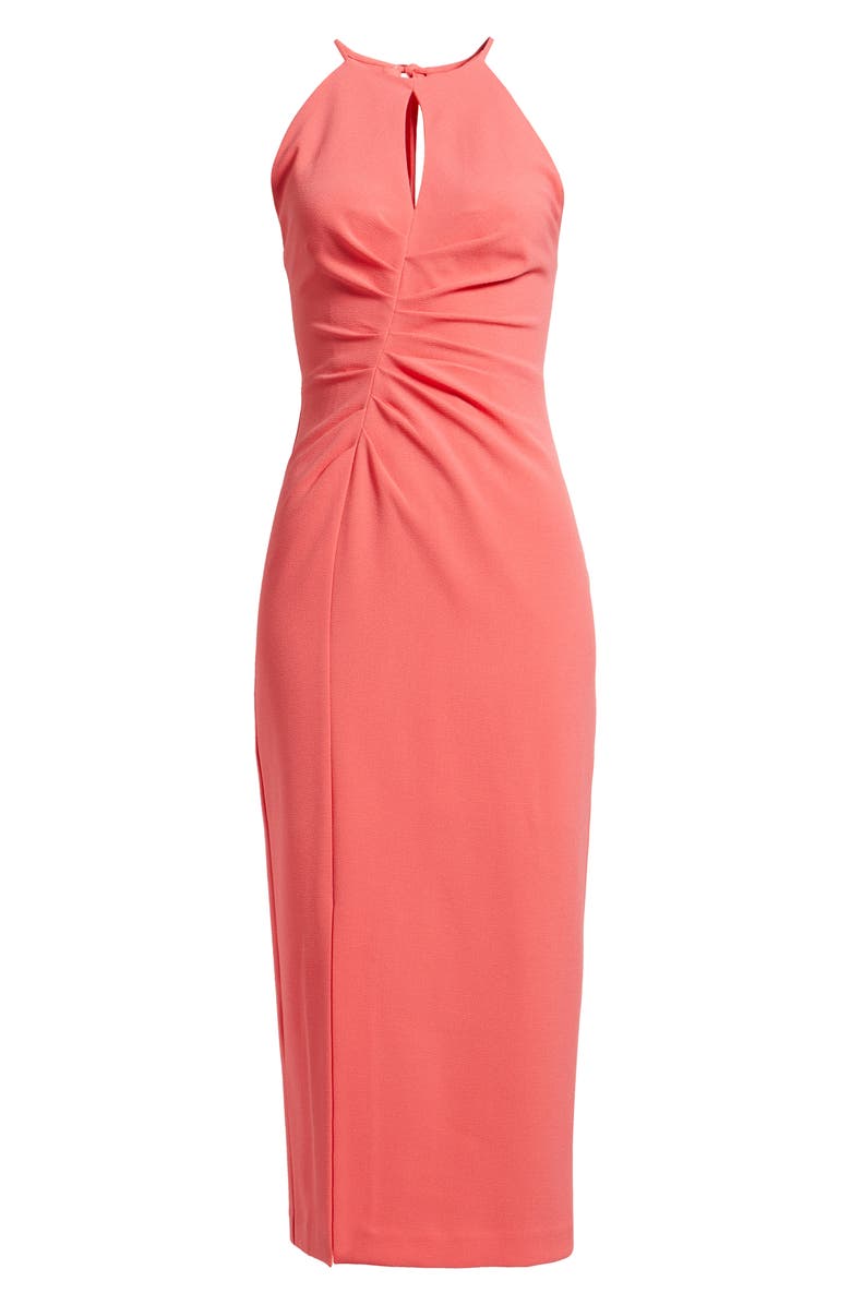 Vince Camuto Ruched Stretch Crepe Gown, Main, color, Flamingo