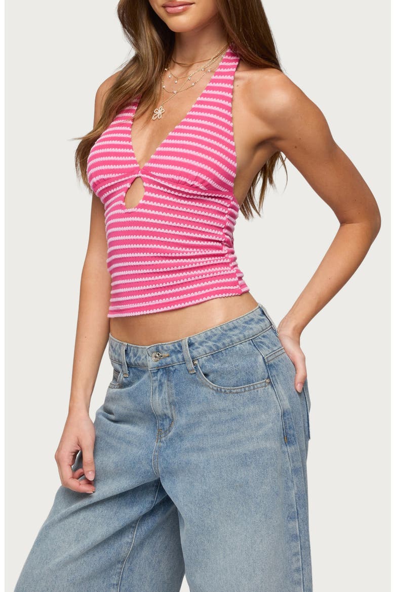 Maylah Stripe Knit Keyhole Halter Top, Alternate, color, FUCHSIA