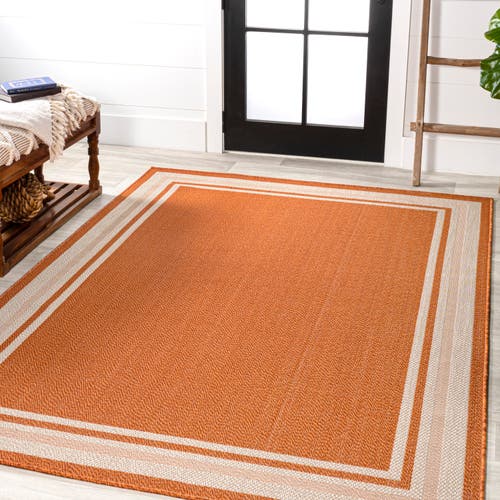 Jonathan Y James Modern Border Stripe Indoor/outdoor Area Rug In Orange/cream