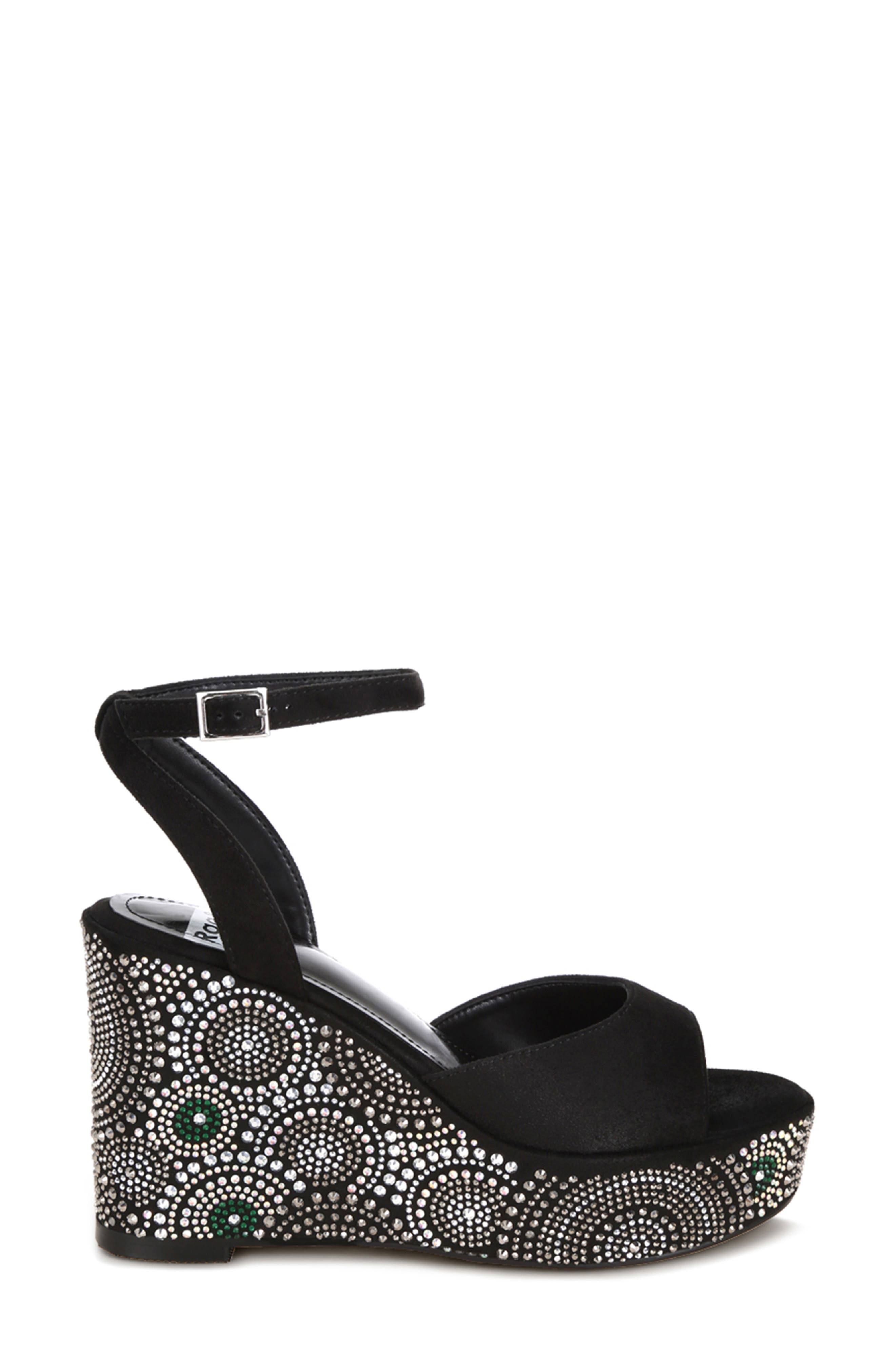 Mandala Wedge Sandal, Alternate, color, BLACK SUEDE