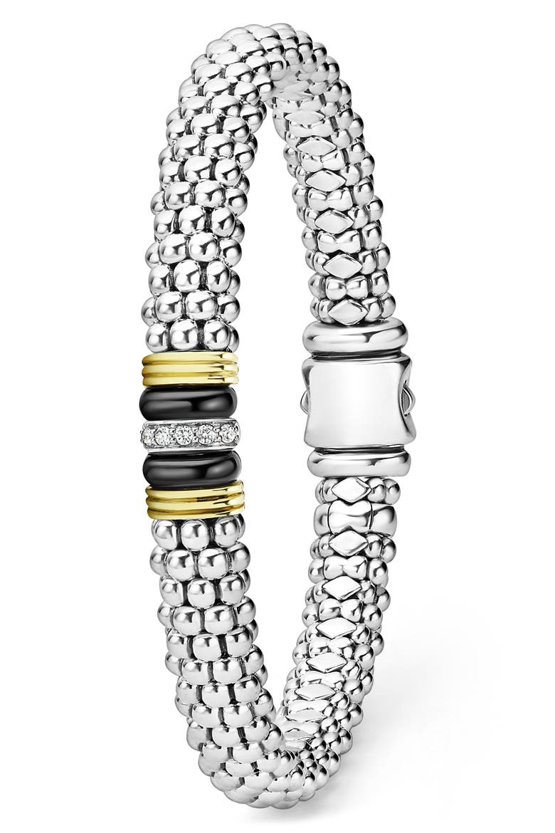 Single Pavé Diamond Station Caviar Bracelet, Alternate, color, BLACK