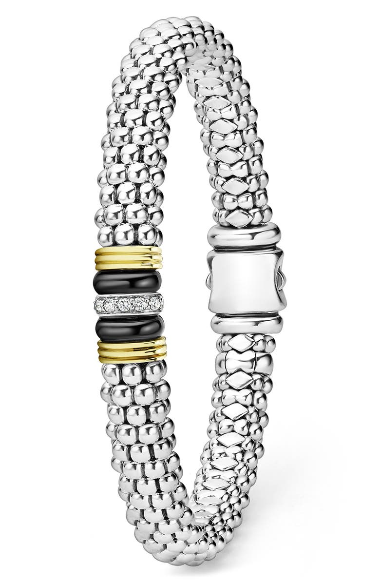 LAGOS Single Pavé Diamond Station Caviar Bracelet, Alternate, color, Black