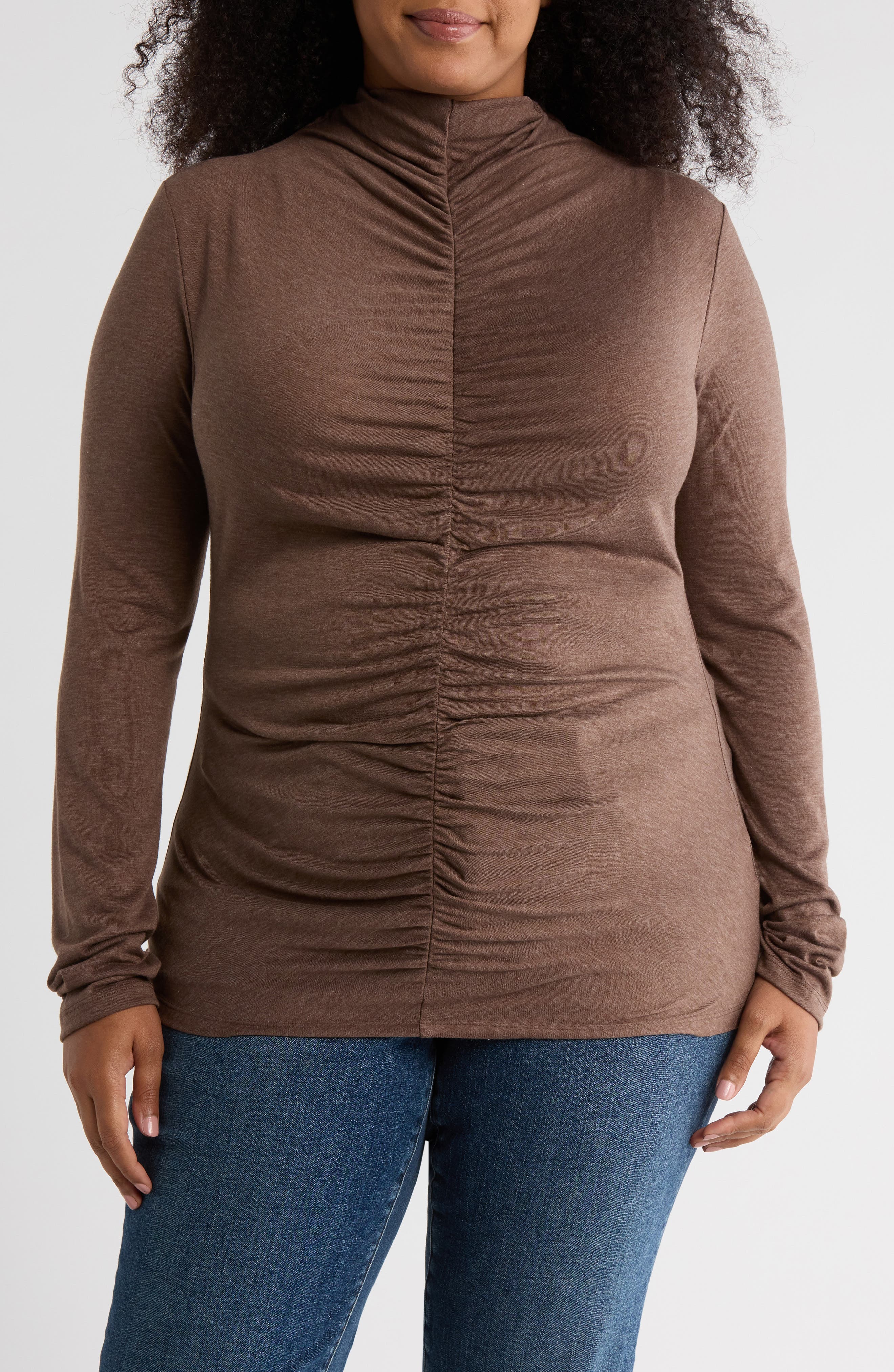 Mock Neck Ruched Knit Top - image 5