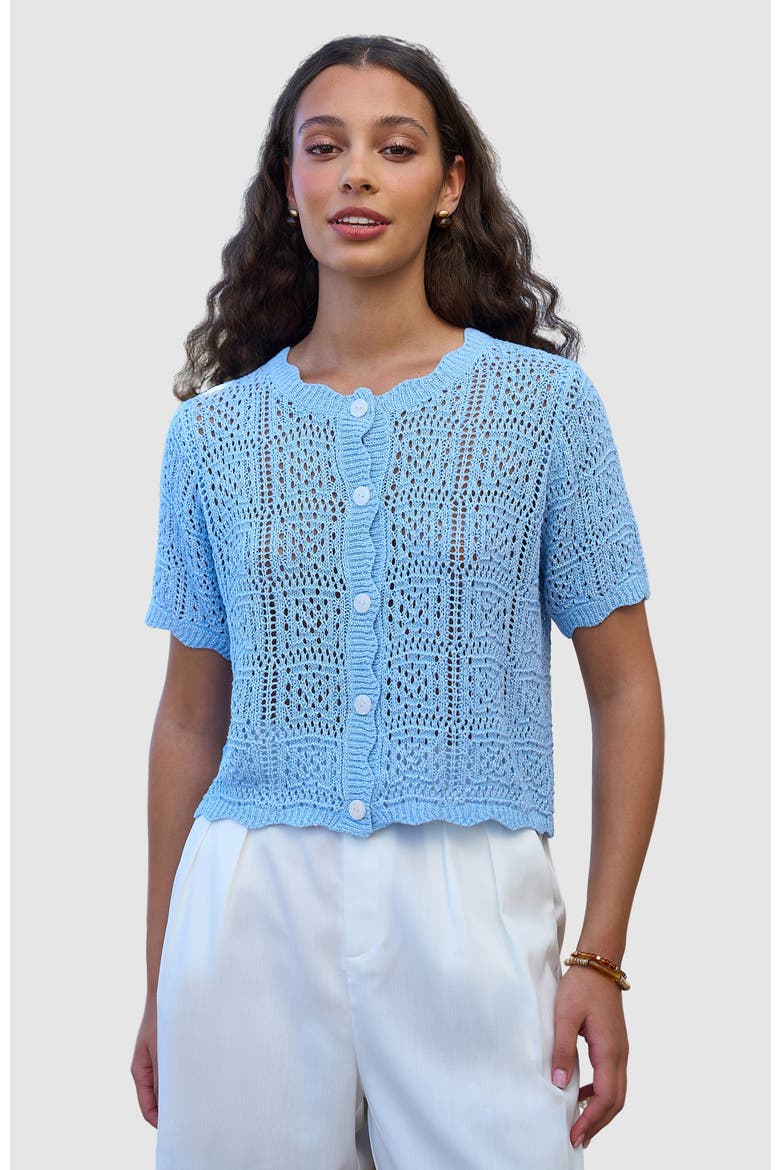 Crochet Short Sleeve Cardigan, Main, color, Blue