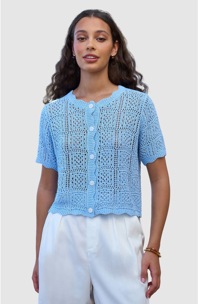 Yumi Crochet Short Sleeve Cardigan, Main, color, Blue