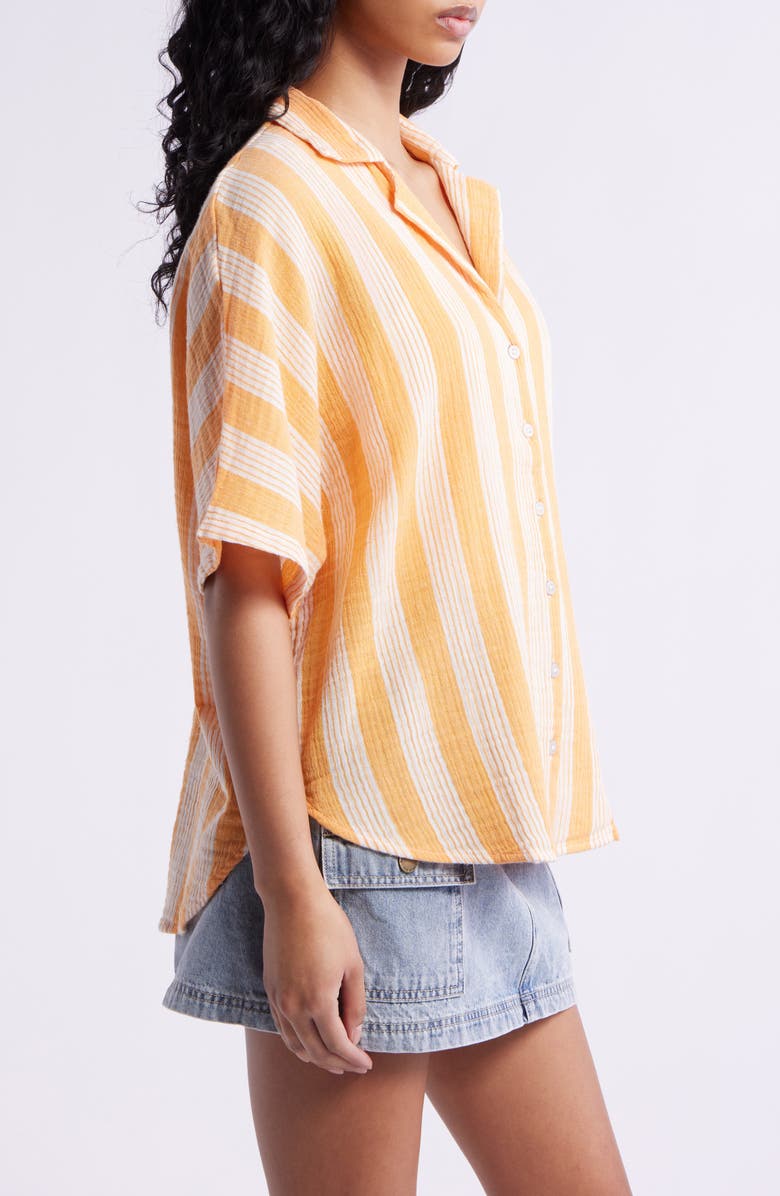 Rip Curl Surf Stripe Cotton Camp Shirt, Alternate, color, Mango