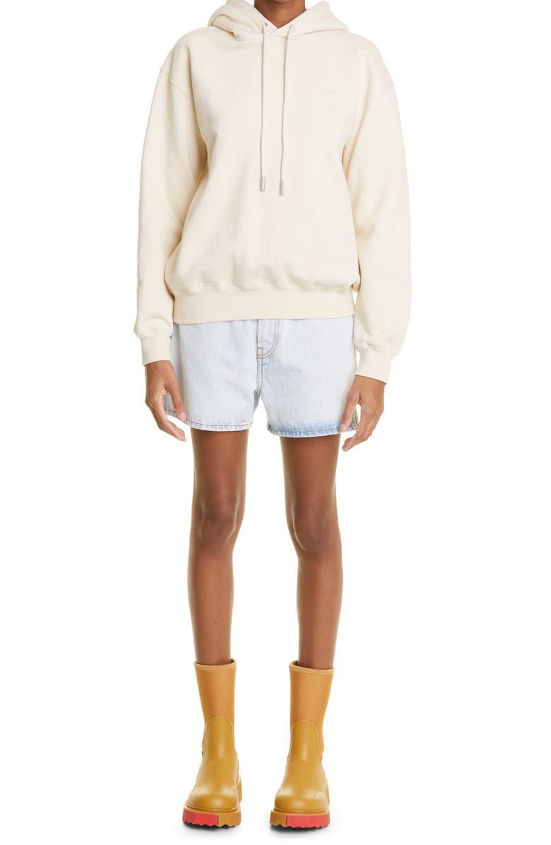 Off-White Diagonal Stripe Block Denim Shorts, Alternate, color, 