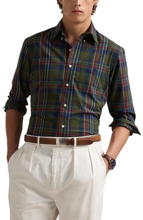 Polo Ralph Lauren Madras Plaid Performance Button-down Shirt In Olive/navy Multi