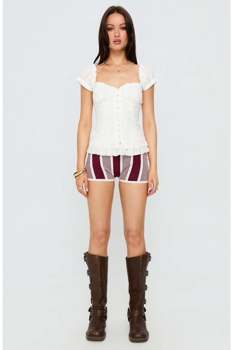 Suiter Frill Detail Puff Sleeve Top, Alternate, color, WHITE