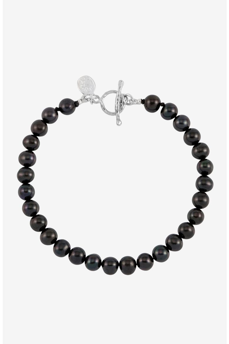 Men's Black Pearl Bracelet, Main, color, Sterling Silver