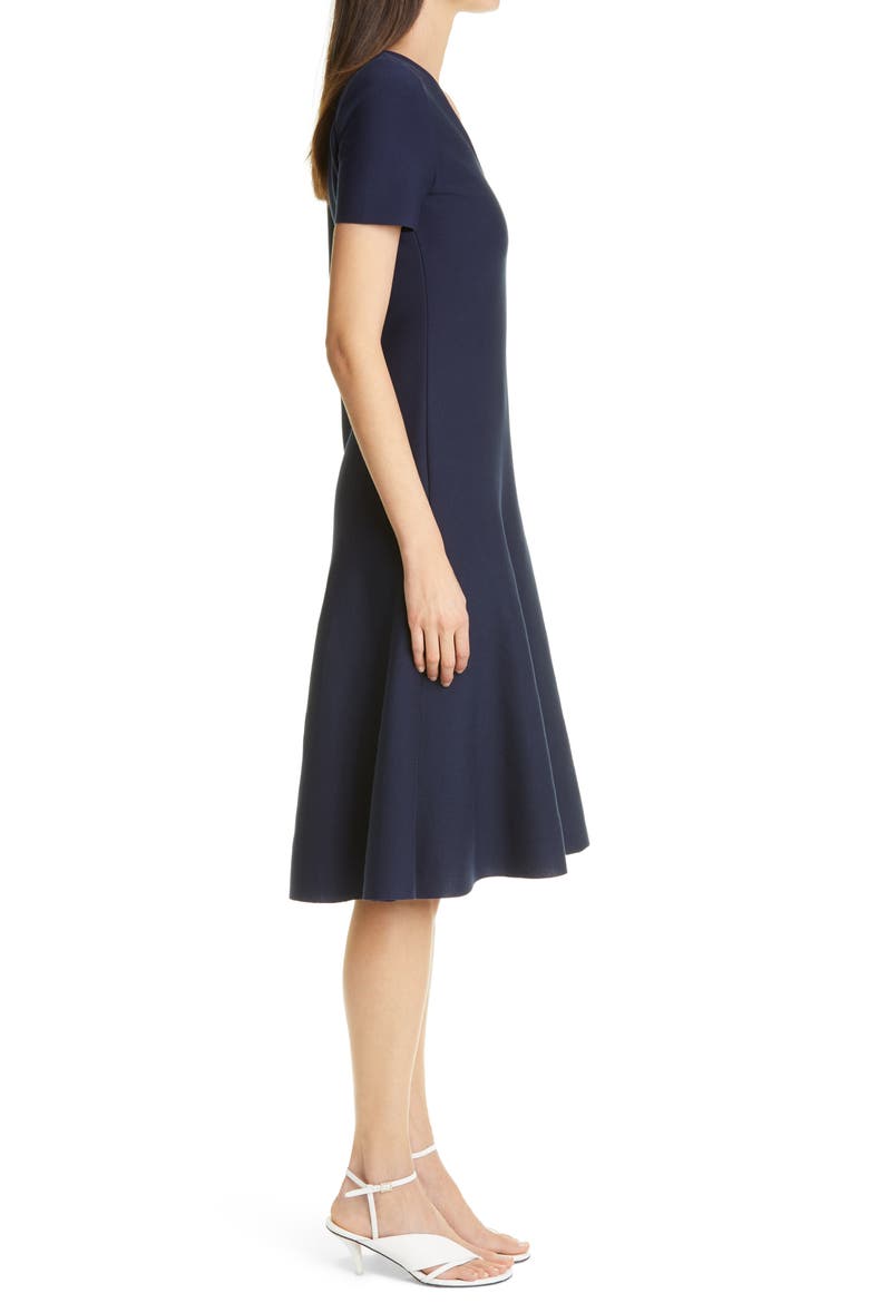 V-Neck Milano Knit Fit & Flare Dress, Alternate, color, NAVY