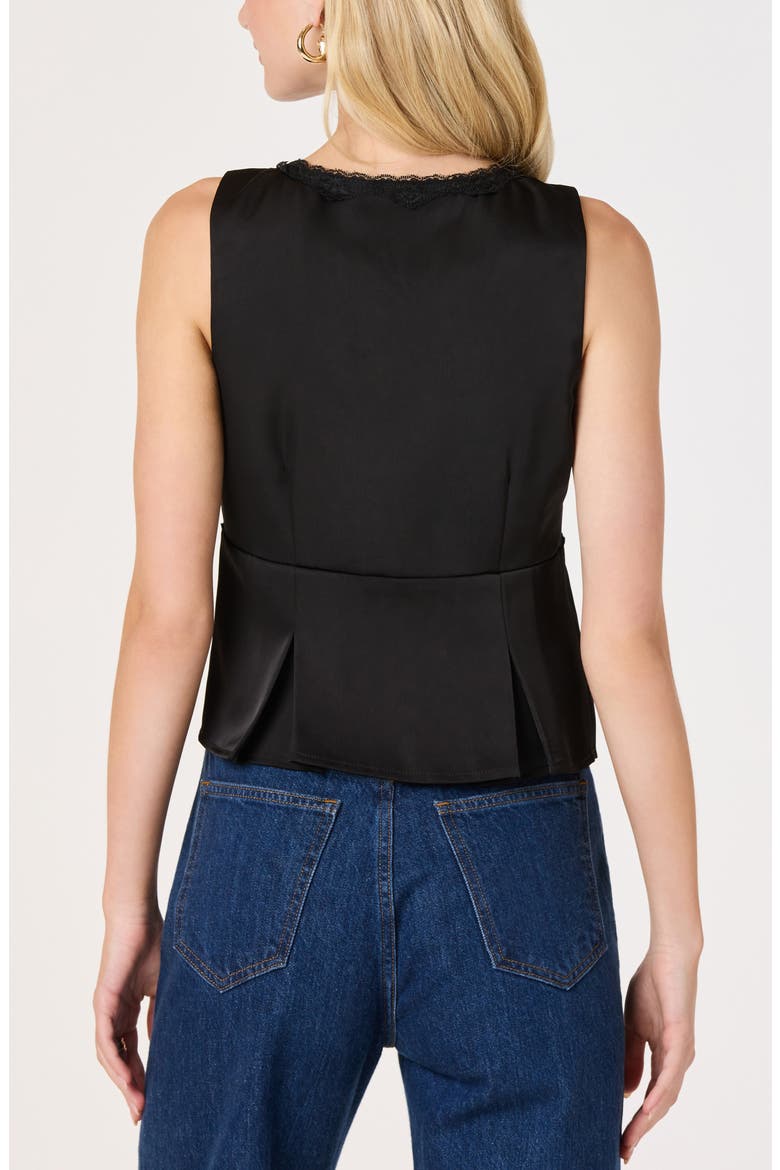 Myrna Lace-Trimmed Satin Top, Alternate, color, BLACK