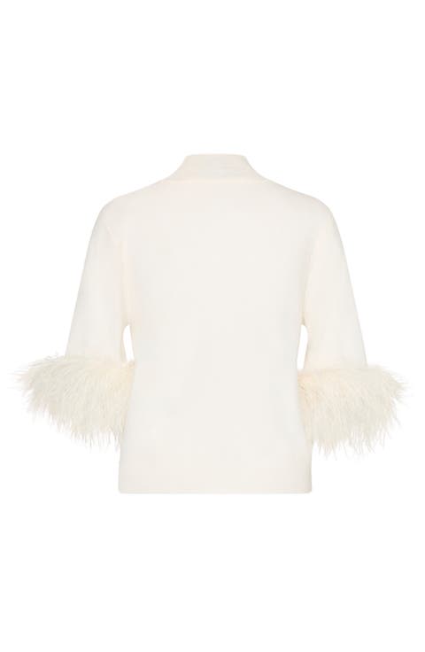 Feather Cuff Short Sleeve Sweater