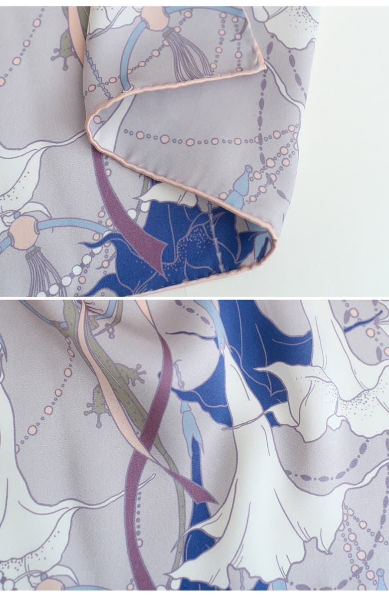 Lost Pattern Datura Silk Pocket Square, Alternate, color, Silver