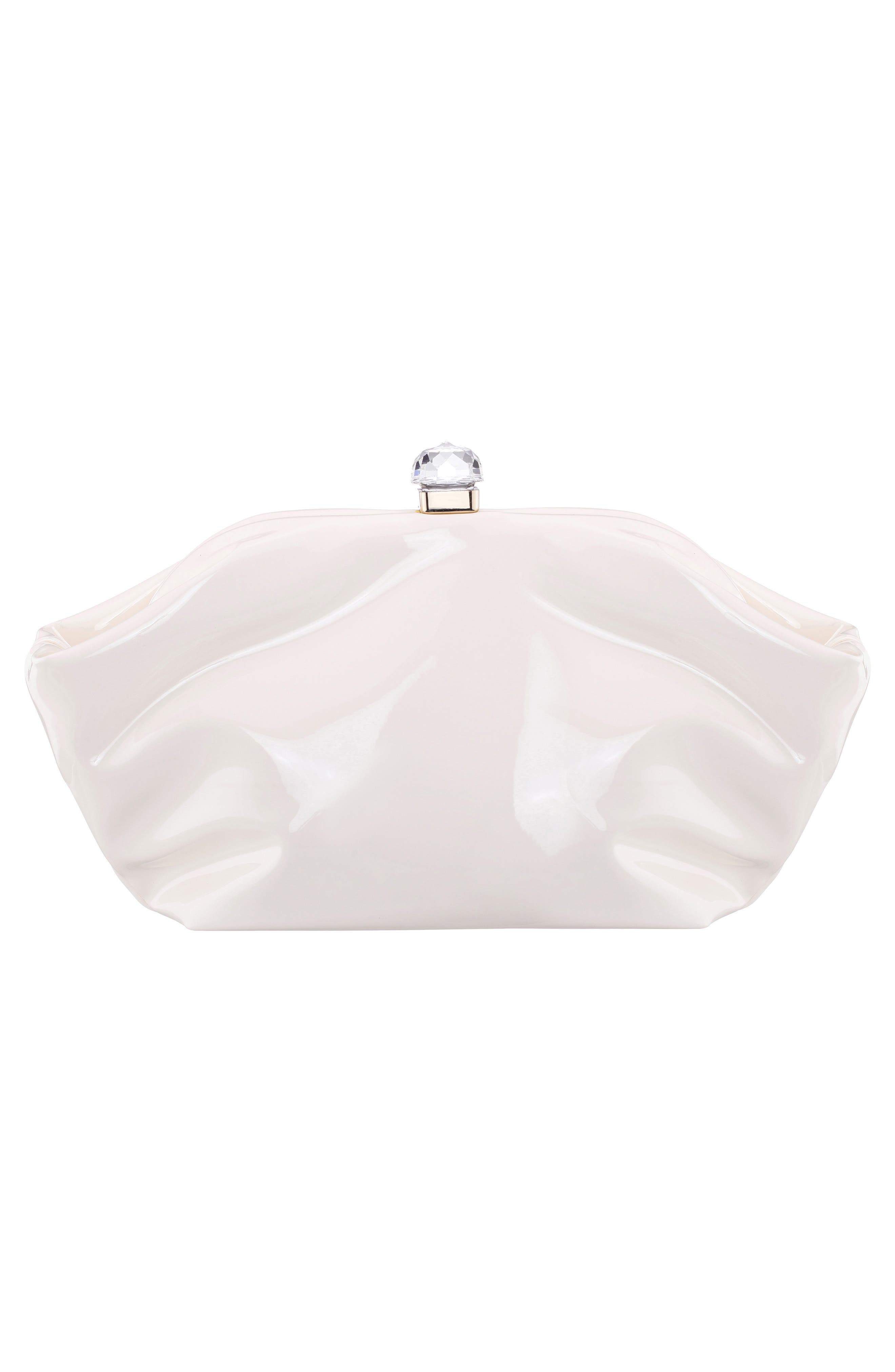 Nina Lyric Faux Leather Clutch, Alternate, color, Ecru