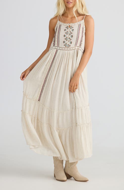 Talisman the Label Ithika Embroidered Sleeveless Tiered Maxi Dress in Light Natural at Nordstrom, Size X-Large