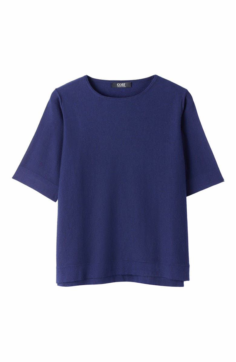 GOBI Mongolian Cashmere Box-Cut Cotton Silk Cashmere Blend T-Shirt, Alternate, color, Navy